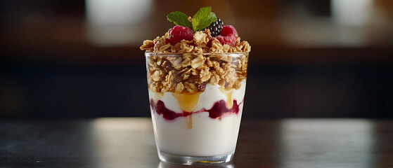 Granola and Yogurt Parfait with Fresh Berries and Honey