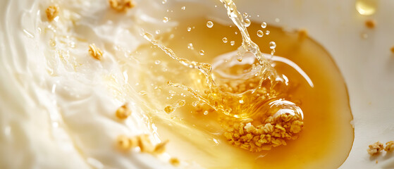 Honey Splashing into Yogurt with Granola