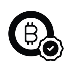 Well crafted glyph icon of bitcoin verification check