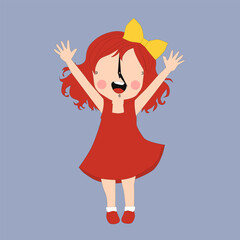 Shy little girl in red makes heart hand gesture expressing love