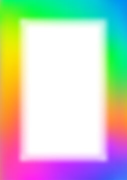 Gradient frame with blurred borders. Abstract rainbow design. Cute glowing neon template. Modern girly minimal rectangle background for banners and posters.