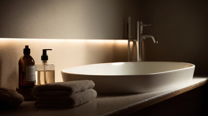 minimalist bathroom designed for wellness tech featuring sleek bathtub and modern gadgets