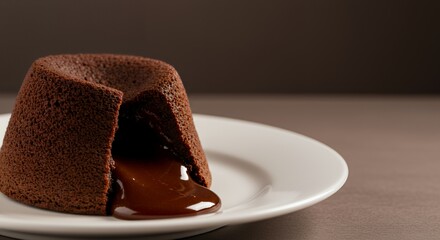 Indulge in the Decadent Richness of a Warm Chocolate Lava Cake, its molten center oozing irresistible sweetness onto a pristine white plate.