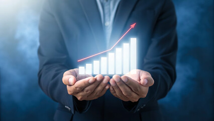 Inflation ,interest rates and global economy. Businessman growth success finance investment profit chart upward economic progress