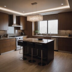 Cucina moderna con isola centrale e lampadario elegante