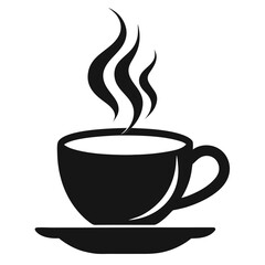 Hot coffee cup with steam rising in black silhouette, perfect for cafe, morning drink, barista, or beverage vector illustrations