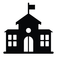  Black vector silhouette of school institution with flag, representing education, learning, and academic architecture