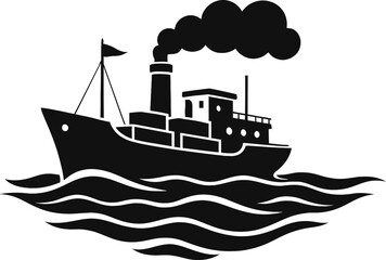 Obraz premium Vintage Steamship Icon Classic Cargo Vessel Illustration