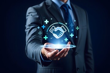 Trusted partner. Trustworthy collaboration, company or contract. Confidence to work together. Businessman turning knob to highest trust levels. Build trust in business and finance relationships.
