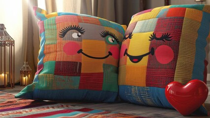 Flirty Cushions in Love – A cute and cheeky alternative love story where playful cushions find romance in a modern home setting, perfect for Valentine, wedding, engagement, or anniversary designs.