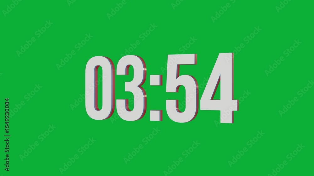 Poster 4 min to 3 min 3d time countdown animation on green screen background
