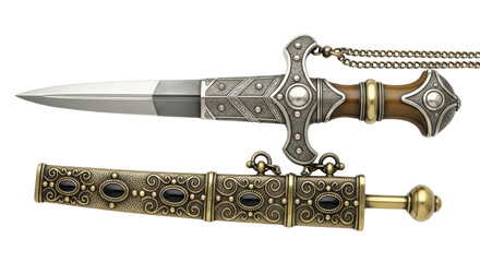 Isolated Ornate Dagger with Sheath