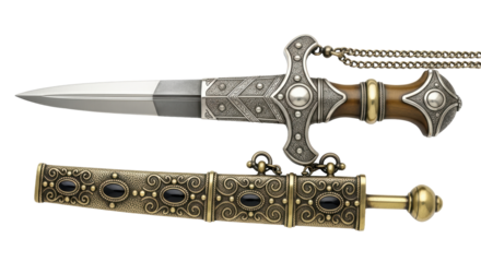 Isolated Ornate Dagger with Sheath