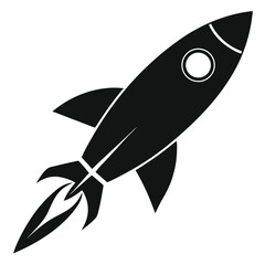 Black silhouette of futuristic rocket ship launching icon, ideal for startup, innovation, science, and space exploration themed vector illustrations