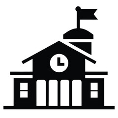 School building vector illustration in black for education icons, institutional graphics, learning center branding and academic visuals