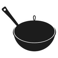 Black silhouette frying pan vector icon for cooking design, kitchenware, restaurant menu illustration, culinary branding and food packaging