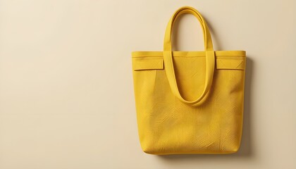 yellow textured tote bag with long handles, flat lay on neutral background, minimal shadows, modern fabric texture, isolated product mockup