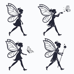 Four Dark Silhouettes of Fairies with Butterfly Wings