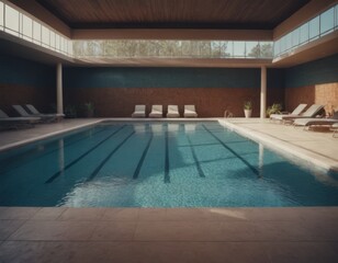Piscina interna da nuoto con corsie e fondo azzurro.