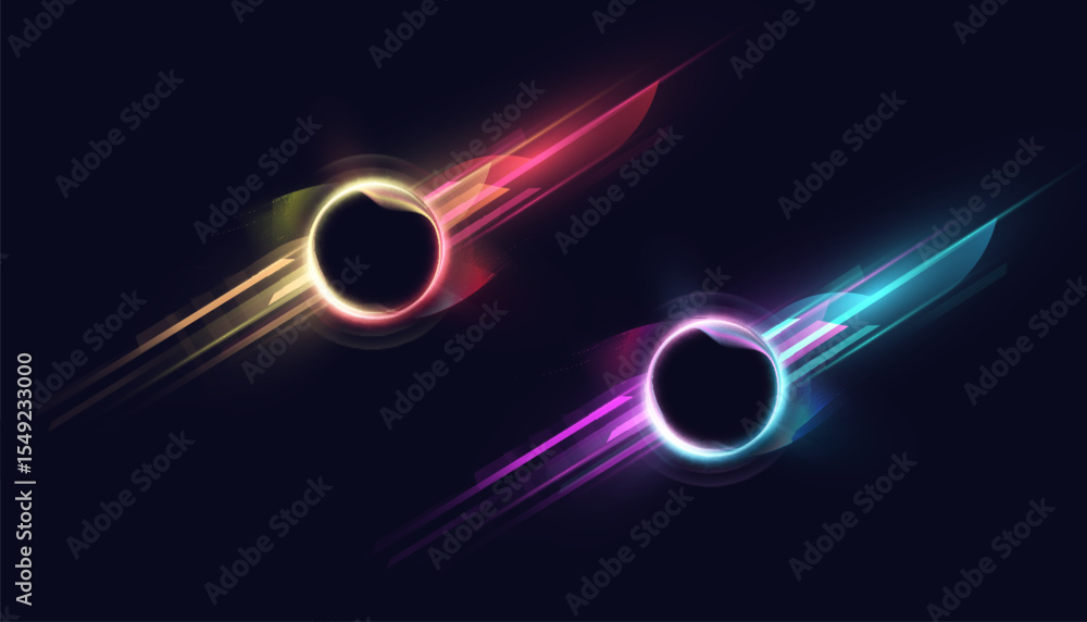 Aufkleber Futuristic light circle with dynamic bright lines creates high-speed motion effect, portal for visualization of sci-fi design and illustrations. Vector