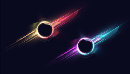 Futuristic light circle with dynamic bright lines creates high-speed motion effect, portal for visualization of sci-fi design and illustrations. Vector