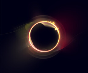 Circle of bright yellow-red glow with golden flashes and smooth wavy transitions on a dark background. Suitable for interfaces, science fiction visualization effects. Vector