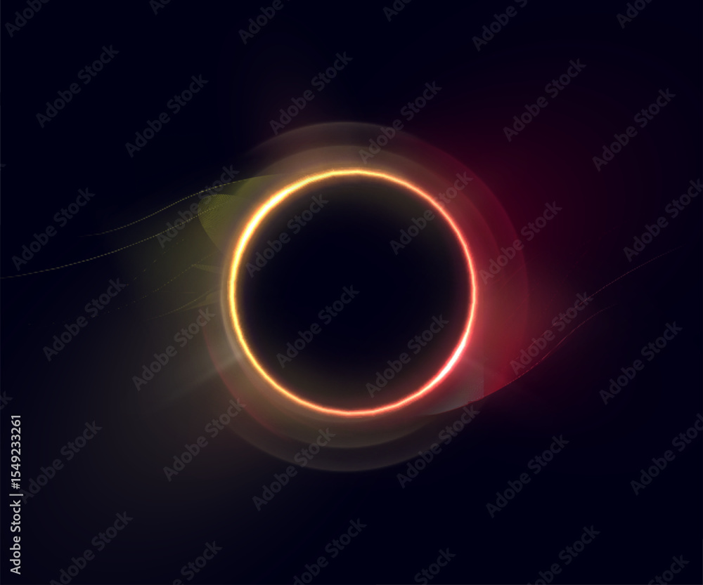 Aufkleber Circle of bright yellow-red glow with golden flashes and smooth wavy transitions on a dark background. Suitable for interfaces, science fiction visualization effects. Vector