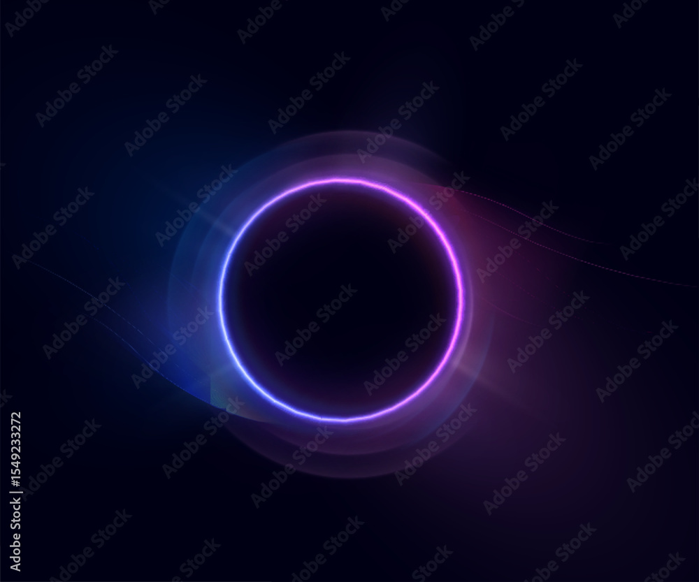 Aufkleber circle of blue-violet glow with smooth wavy transitions on dark background. suitable for interfaces,