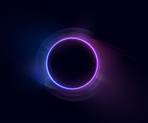 Circle of blue-violet glow with smooth wavy transitions on dark background. Suitable for interfaces, sci-fi visualization effects, portals, swirls, frames. Vector