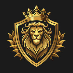 Fototapeta premium coat of arms with a crown lion and worrier symbol 