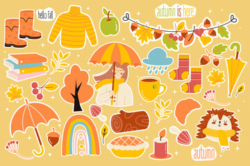 Autumn stickers elements pack. Autumn clipart