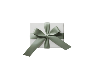 Elegant Gift Box with Sage Green Ribbon Perfect for Presentation isolated on transparent background