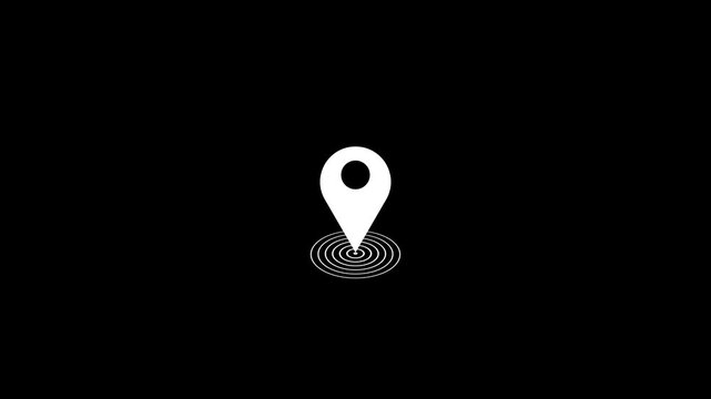 Location pin icon animation on black background.