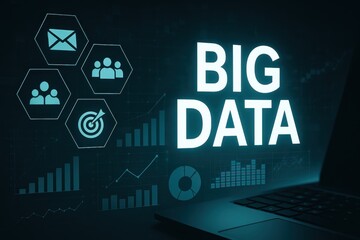 Big data interface on a laptop screen.