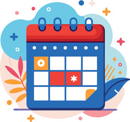 A vibrant, flat design calendar with a modern aesthetic.