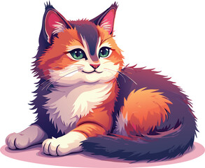 A charming illustration of a calico kitten, showcasing vibrant colors and soft fur.