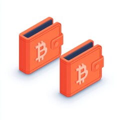Two orange digital wallets with Bitcoin symbols, representing cryptocurrency storage and management in a modern, minimalist isometric style.