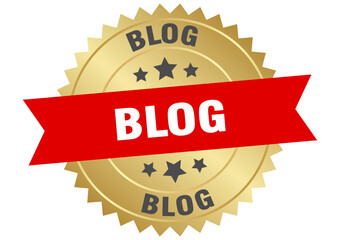 blog. blog round red and gold label isolated on transparent background