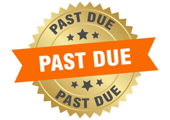 past due. past due round orange and gold label isolated on transparent background