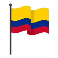 Waving Colombian flag on flagpole. Vector illustration of the flag of Colombia mounted on a vertical flagpole with a rounded finial