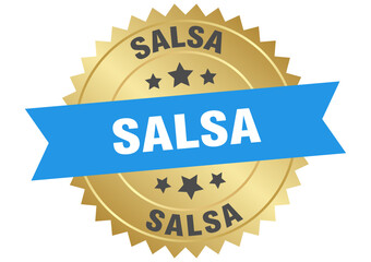 salsa. salsa round blue and gold label isolated on transparent background
