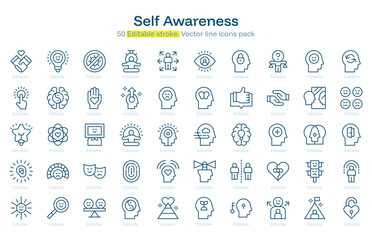 Self Awareness line icon pack. Self Awareness Stroke icon set. Editable Stroke icon