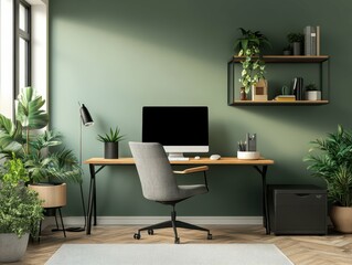 premium quality image of Mockup blank wall poster template in modern design office interior. Ai generative high detail