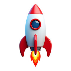 Cartoon rocket launch illustration, spacecraft design on transparent background