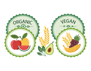 Organic and Vegan Food Labels natural and Health Badges Healthy Food Labels