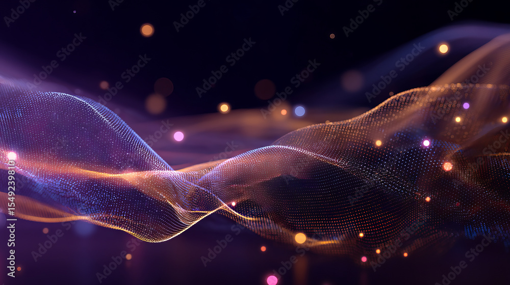 Aufkleber abstract gradient particle waves seamlessly flowing with soft purple light and bokeh. orange and blu