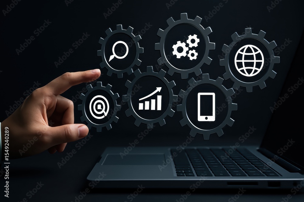 Poster interconnected business processes displayed as interacting gears.
