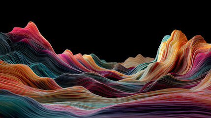 Abstract gradient particle waves seamlessly flowing with soft purple light and bokeh. Orange and blue digital waves. Technology, engineering, science, and artificial intelligence background