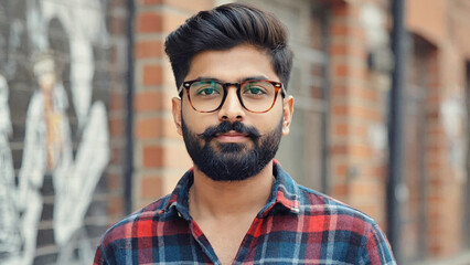 Obraz premium A man wearing glasses and a plaid shirt