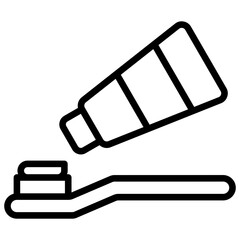 Brush Teeth - Outline Style Icon - Toothbrush with toothpaste, representing dental hygiene or a morning routine